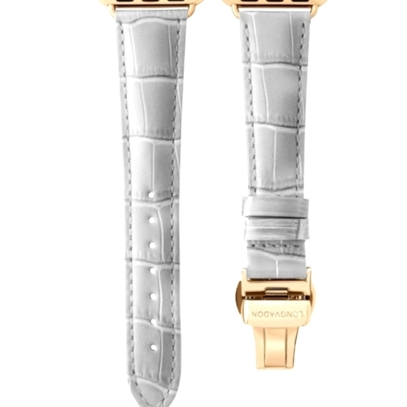 Watchband Womens Gray Leather Apple Compatible Series 1-9, Ultra 2 Longvadon - Picture 3 of 6